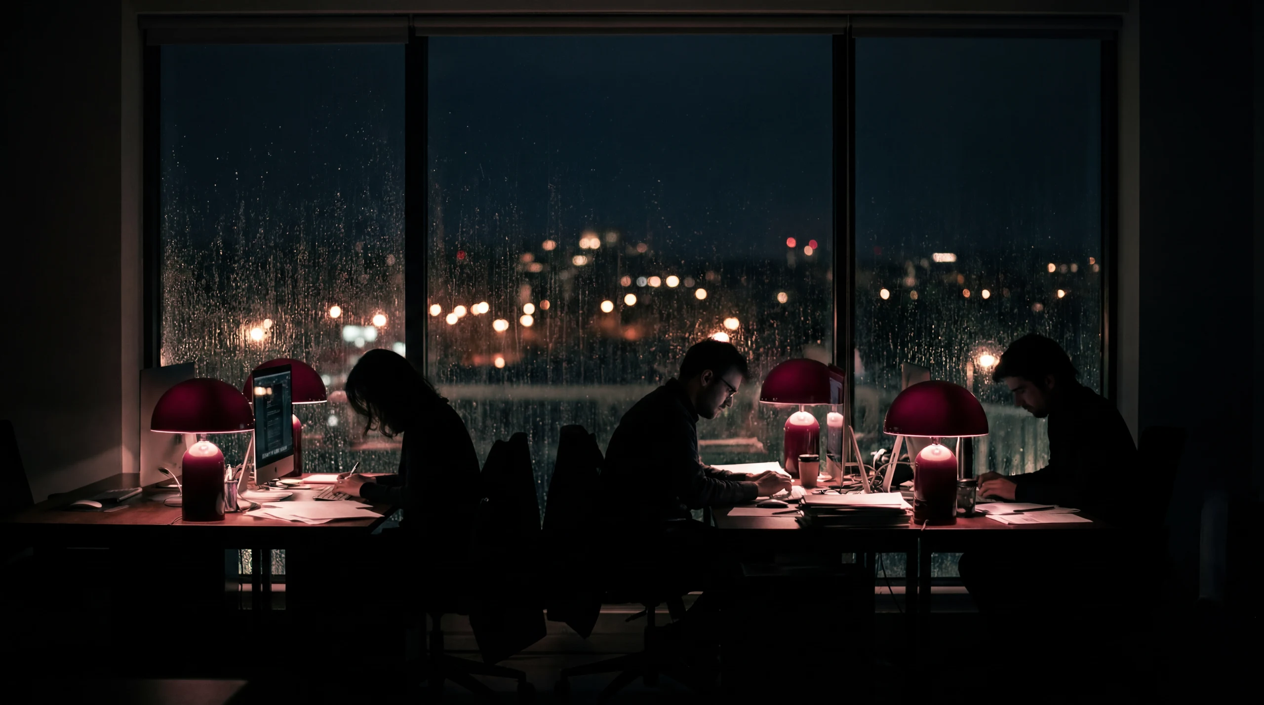 The Chimney Studios team working late, the AI systems running around them